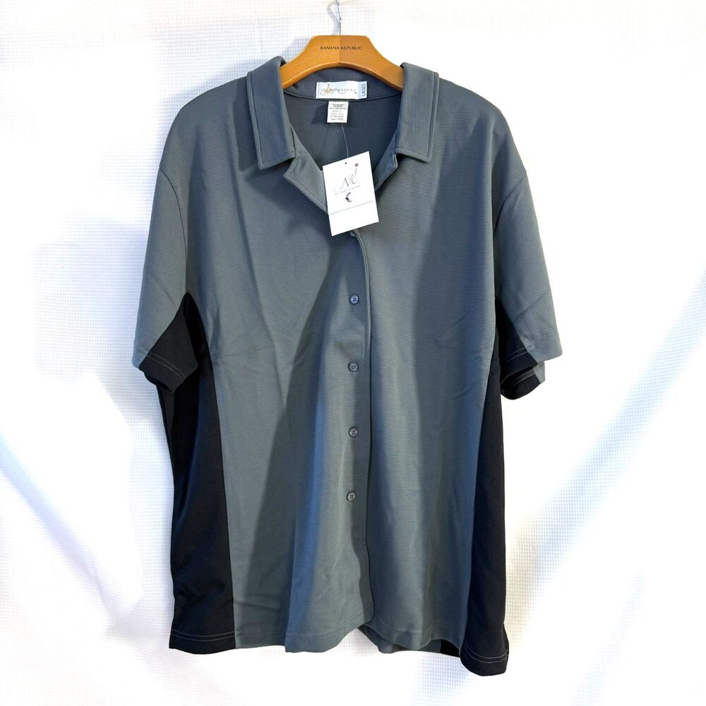 IL Migliore Womens Button Up Shirt Smoke Black SS Wicking - NWT -  3XL
